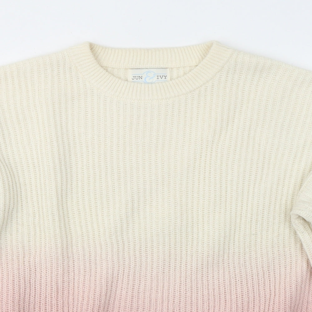 Jun&Ivy Womens White Round Neck  Acrylic Pullover Jumper Size M