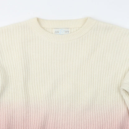 Jun&Ivy Womens White Round Neck  Acrylic Pullover Jumper Size M