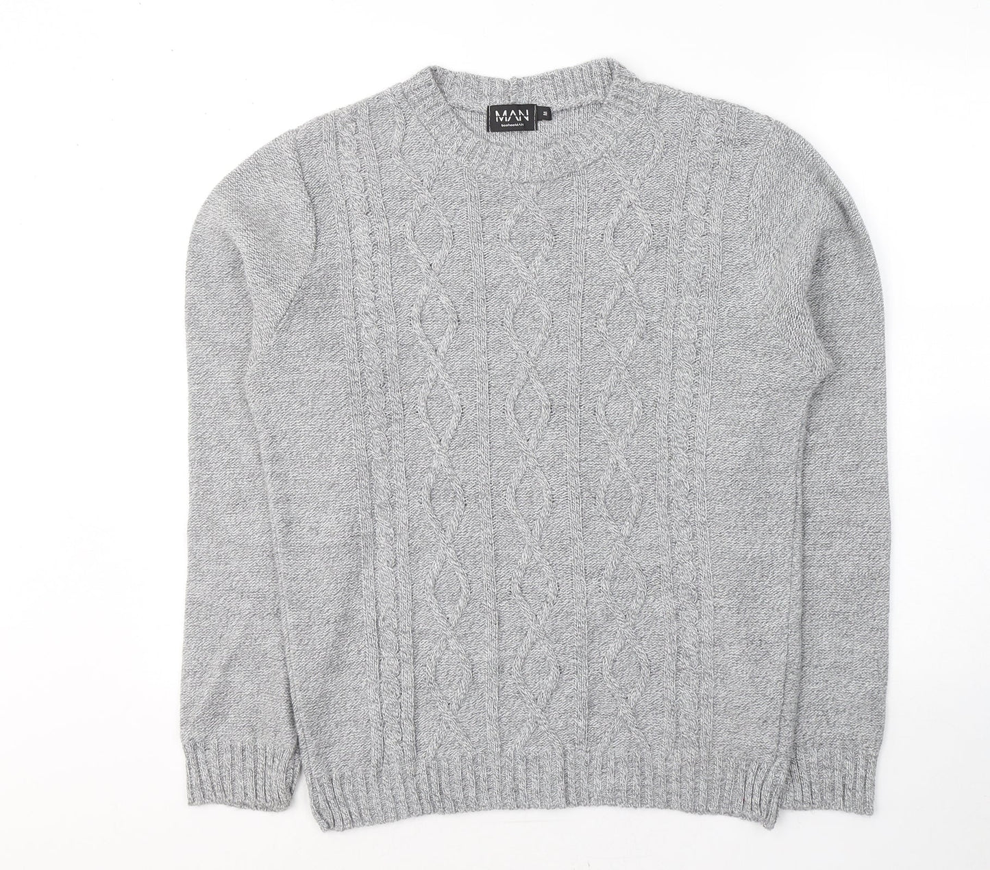 Boohoo Mens Grey Round Neck  Acrylic Pullover Jumper Size M