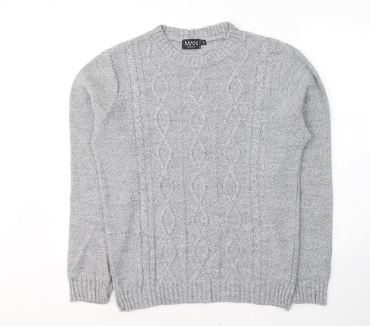 Boohoo Mens Grey Round Neck  Acrylic Pullover Jumper Size M