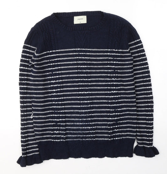 Papaya Womens Blue Round Neck Striped Viscose Pullover Jumper Size M