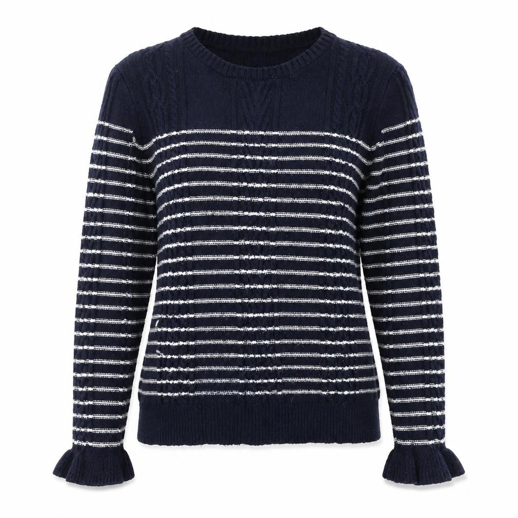 Papaya Womens Blue Round Neck Striped Viscose Pullover Jumper Size M
