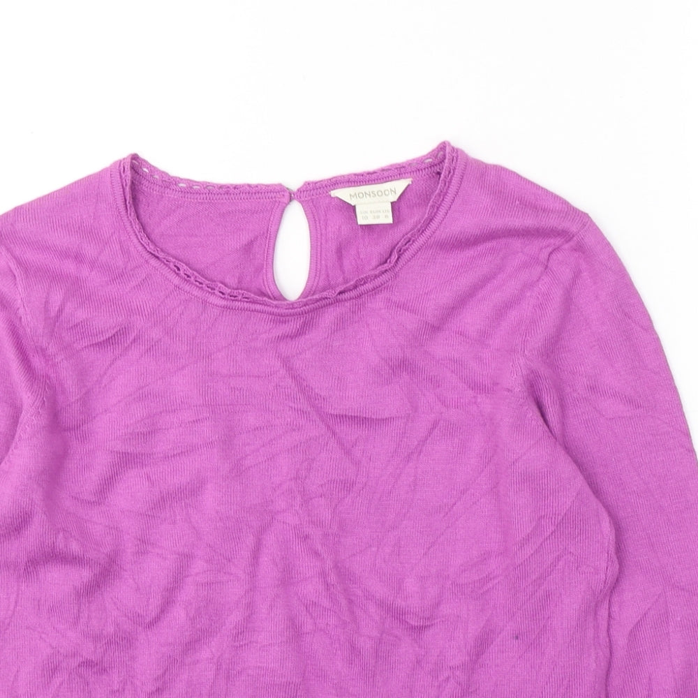 Monsoon Womens Pink Round Neck  Acrylic Pullover Jumper Size 10