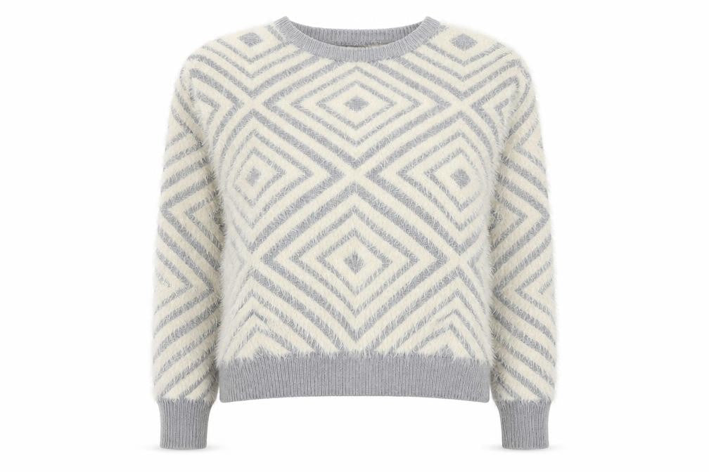 New Look Womens Grey Round Neck Geometric Acrylic Pullover Jumper Size 12