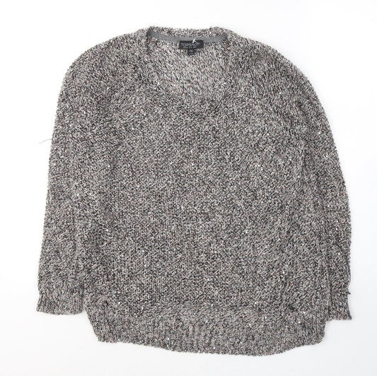 Topshop Womens Grey Round Neck  Acrylic Pullover Jumper Size 8