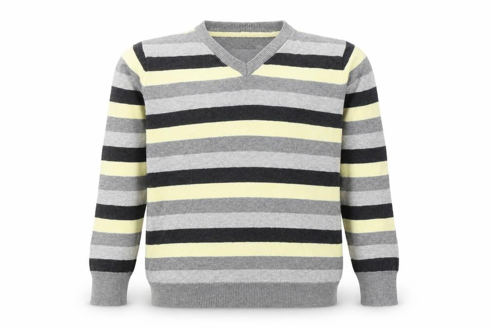 Rebel Boys Grey V-Neck Striped Cotton Pullover Jumper Size 7-8 Years  Pullover