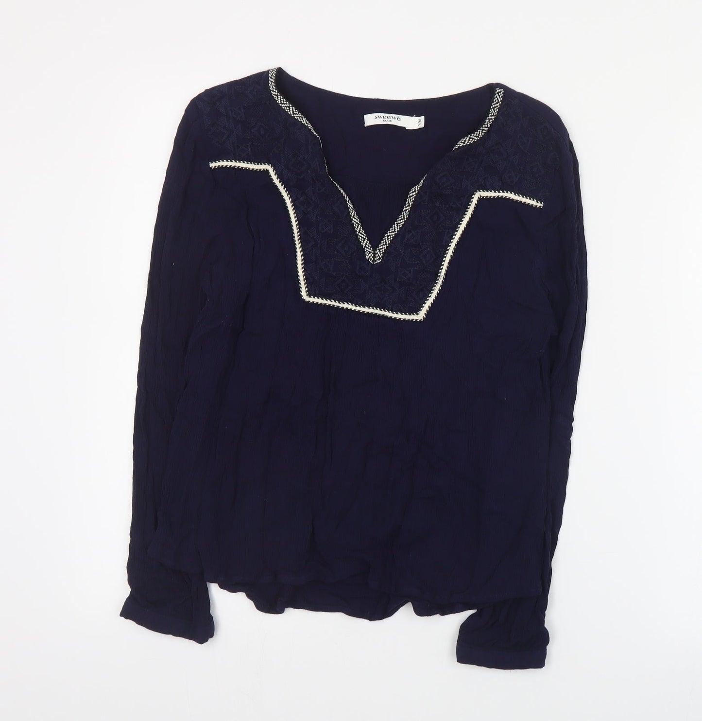 Sweewe Womens Blue  Viscose Basic Blouse Size S V-Neck
