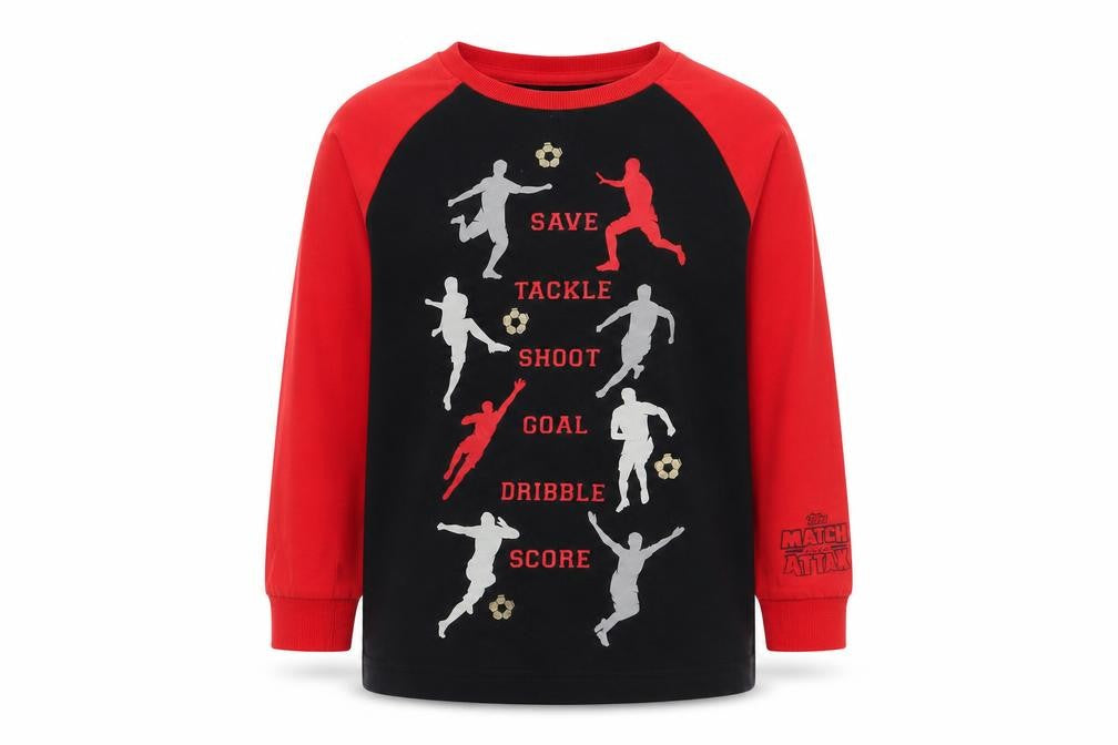 Preworn Boys Black Solid Cotton  Pyjama Top Size 7 Years  Pullover - Match Attack, Football
