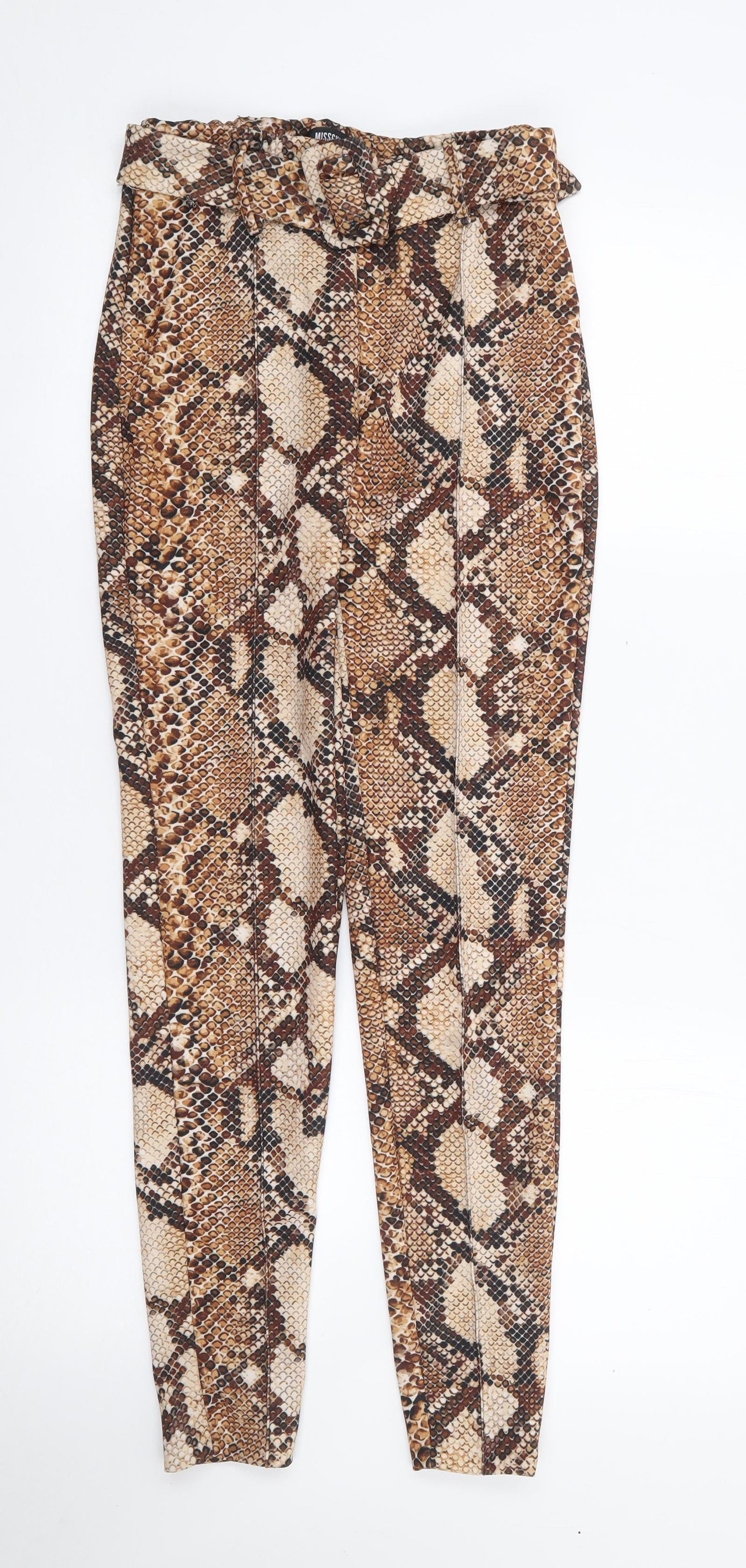 Missguided Womens Brown Animal Print Polyester Trousers  Size XS L27 in Regular