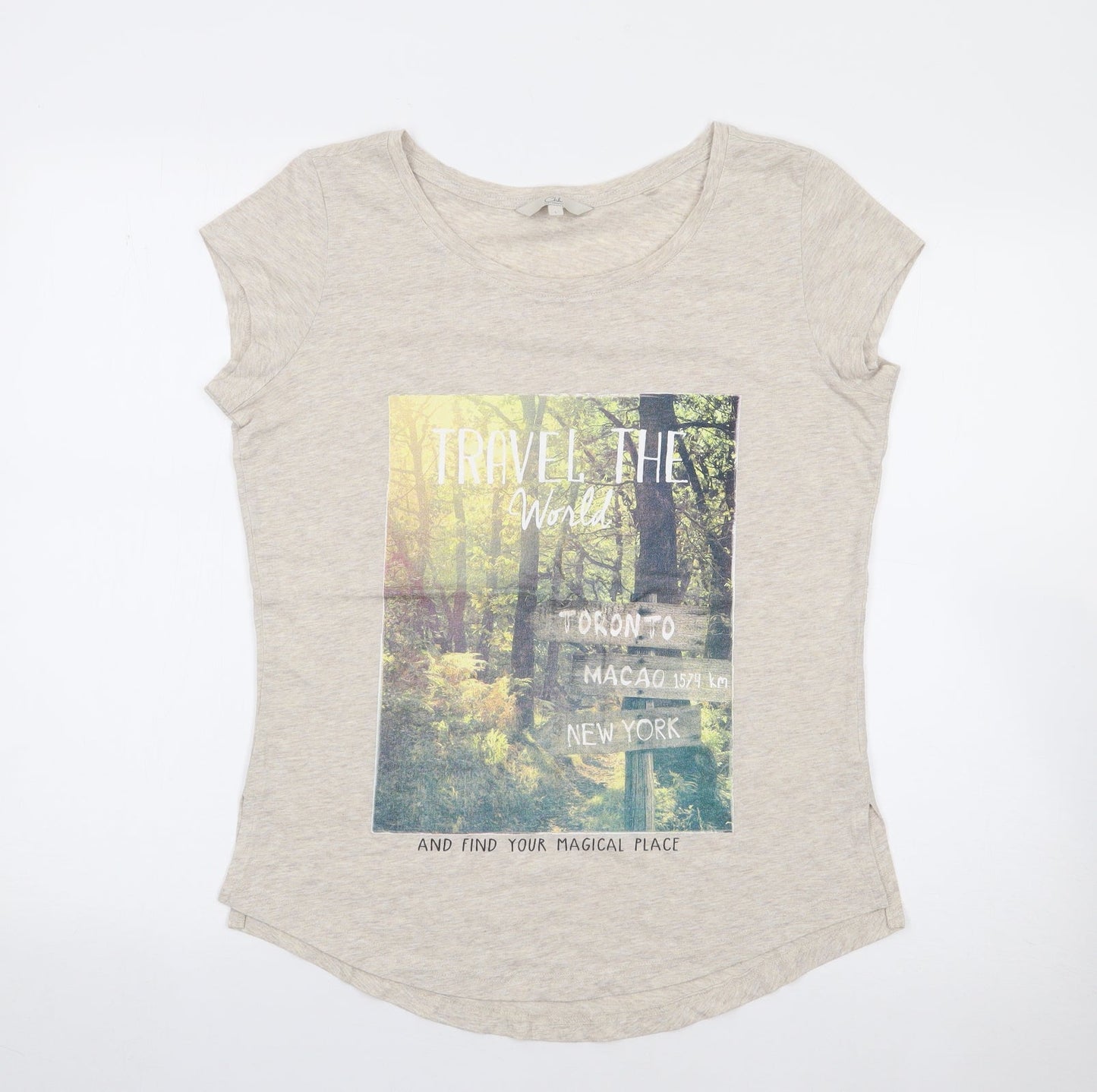 Clockhouse Womens Beige  Polyester Jersey T-Shirt Size L Crew Neck