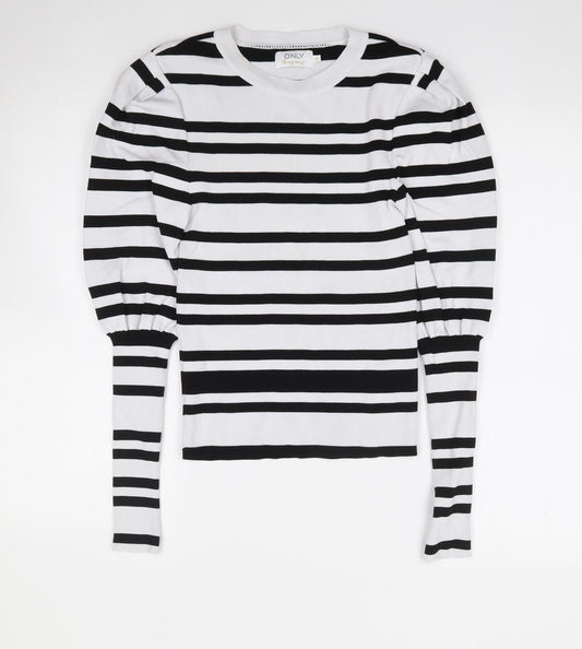 Only Womens Ivory Crew Neck Striped Polyamide Pullover Jumper Size 2XS