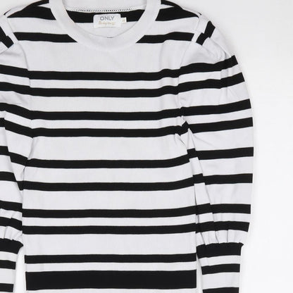 Only Womens Ivory Crew Neck Striped Polyamide Pullover Jumper Size 2XS