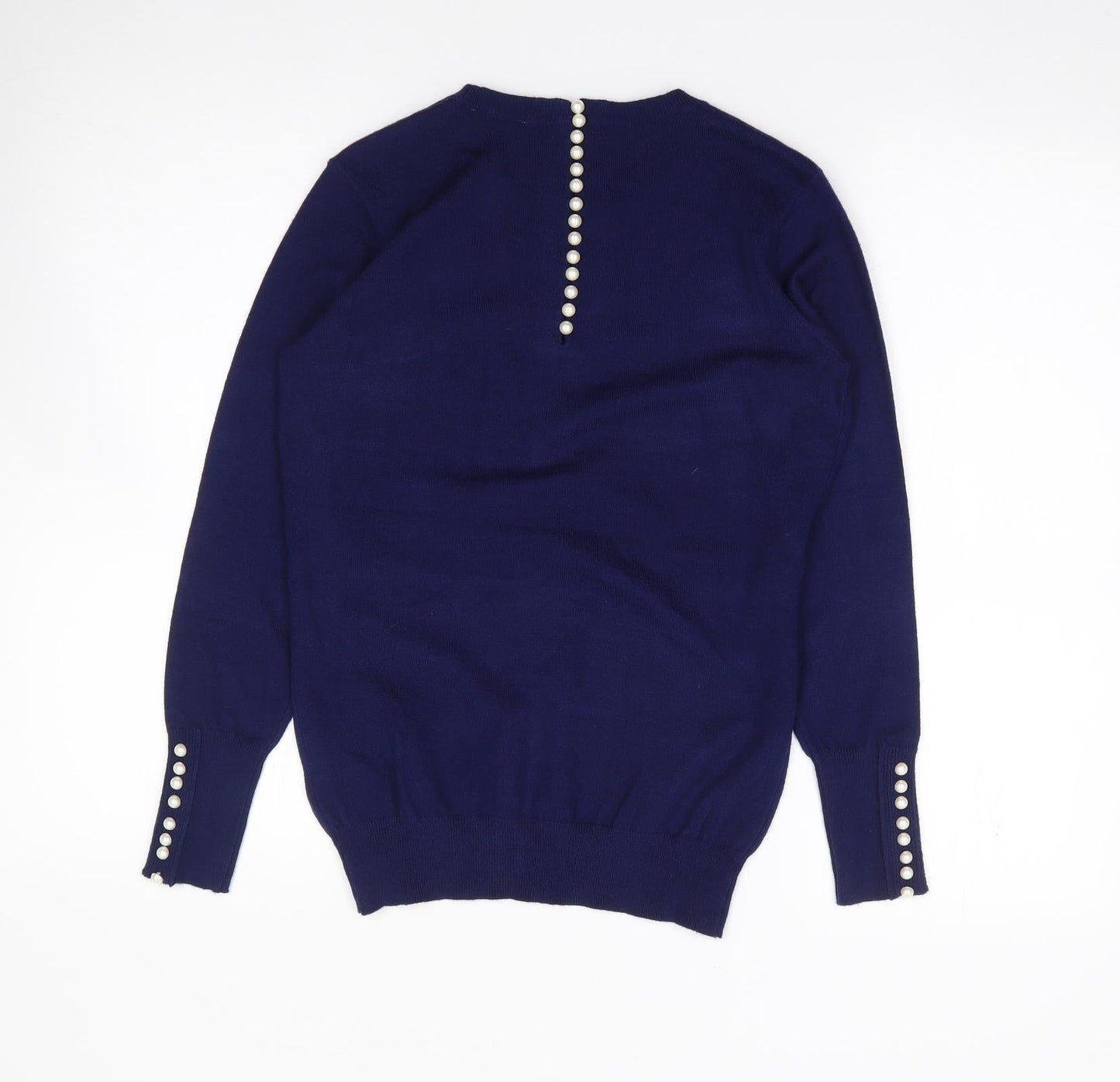 Savioa Womens Blue Crew Neck  Viscose Pullover Jumper Size XS