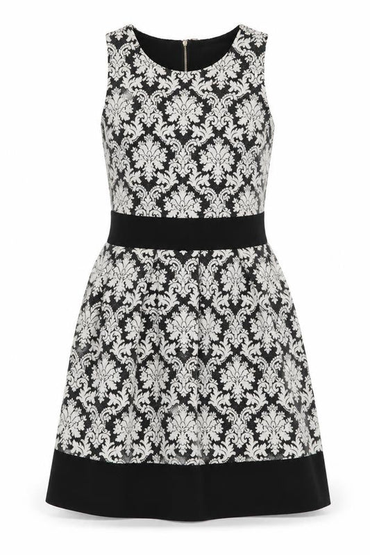 Styled in Italy Womens Black Floral Polyester Fit & Flare  Size S  Round Neck Zip