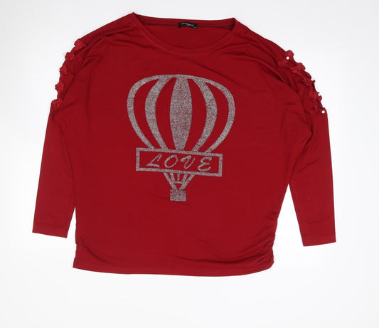 Missgood Womens Red  Viscose Jersey T-Shirt Size L Round Neck - Batwing