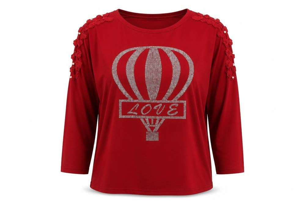 Missgood Womens Red  Viscose Jersey T-Shirt Size L Round Neck - Batwing