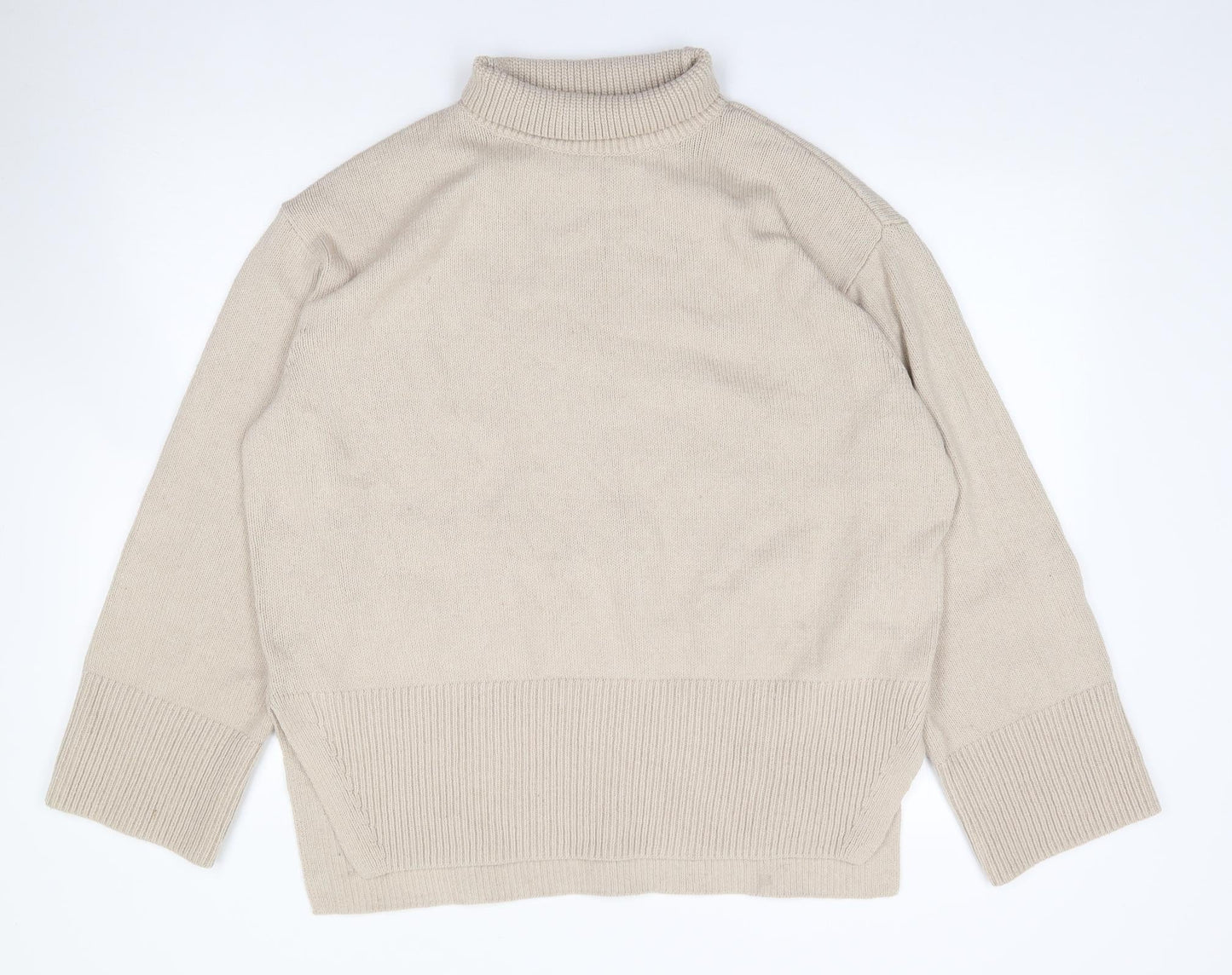 H&M Womens Beige Roll Neck  Polyester Tunic Jumper Size S