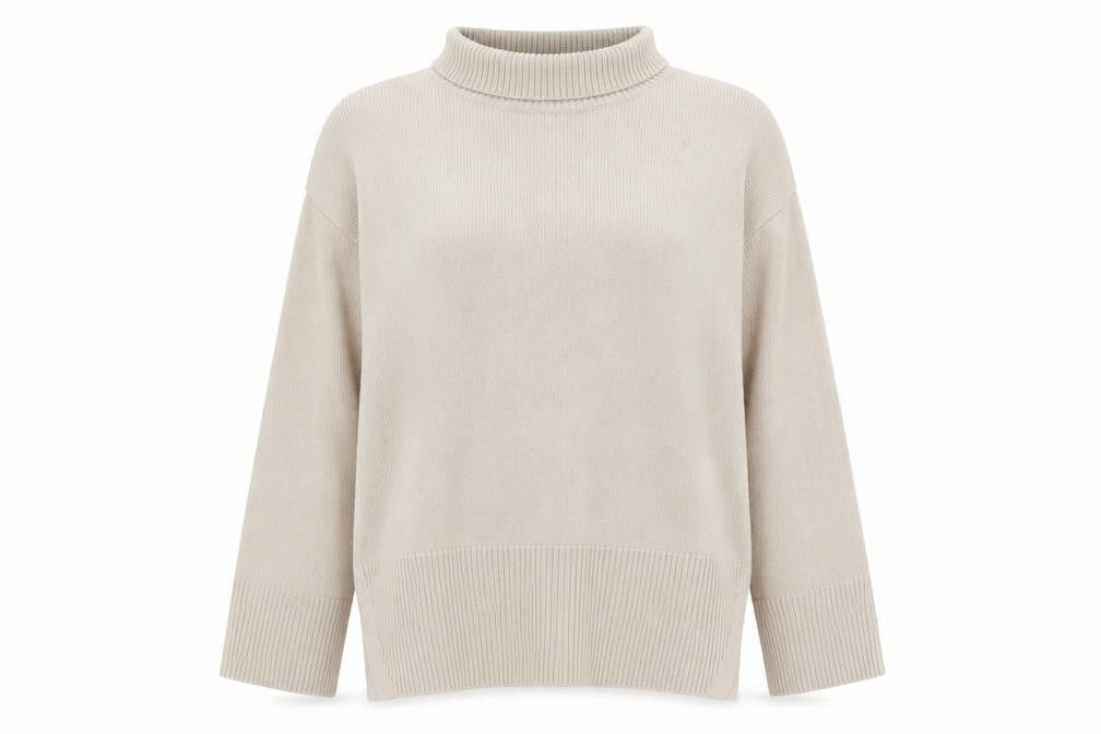 H&M Womens Beige Roll Neck  Polyester Tunic Jumper Size S