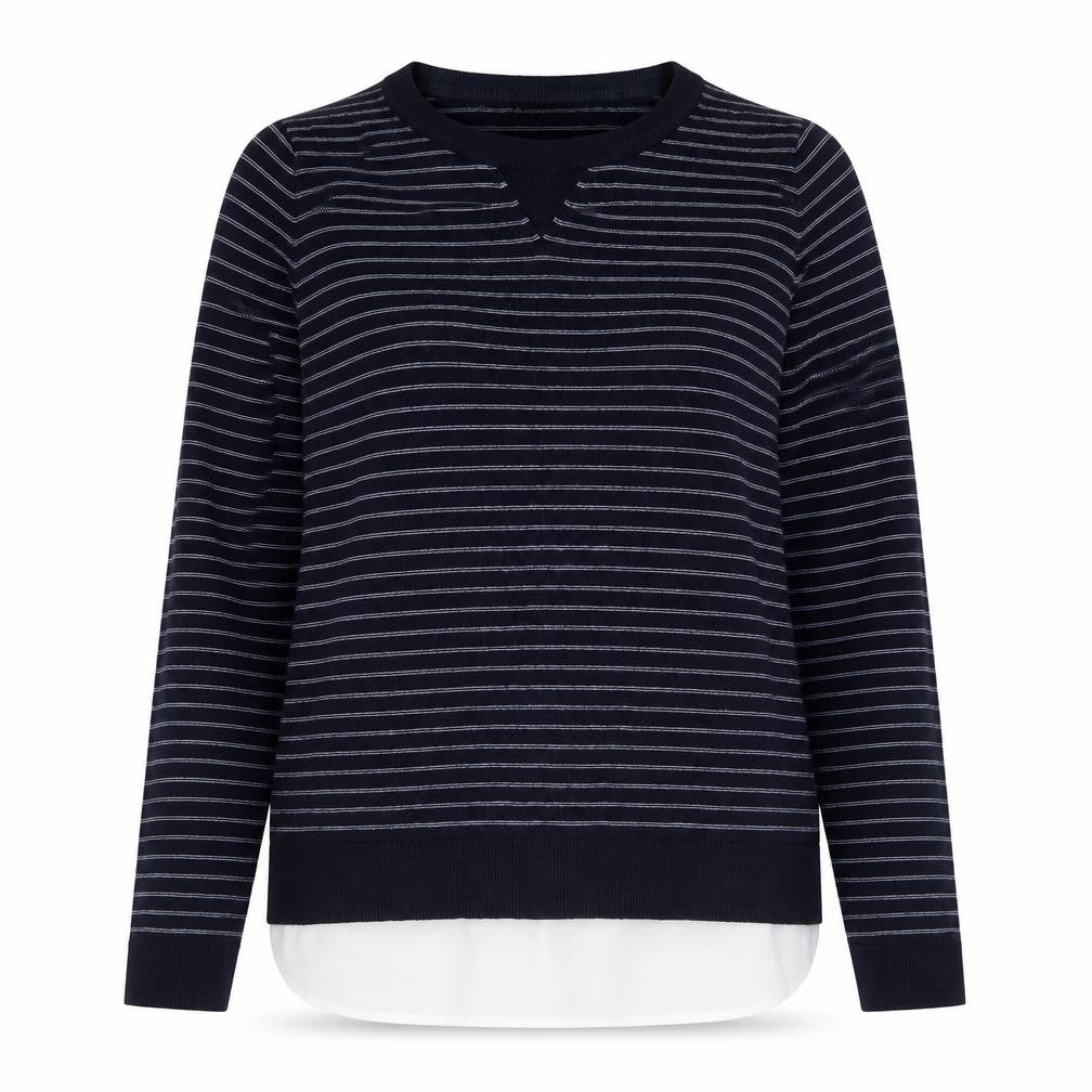 Fleur Bleu Womens Blue Crew Neck Striped Viscose Pullover Jumper Size L