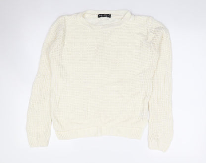 Select Womens Ivory Round Neck  Acrylic Pullover Jumper Size 12