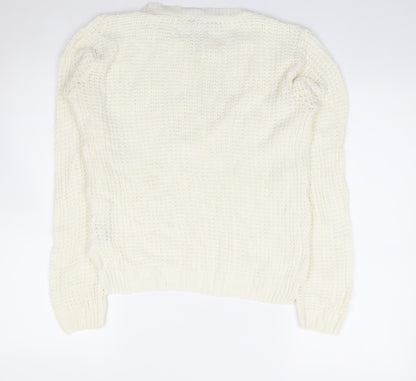 Select Womens Ivory Round Neck  Acrylic Pullover Jumper Size 12