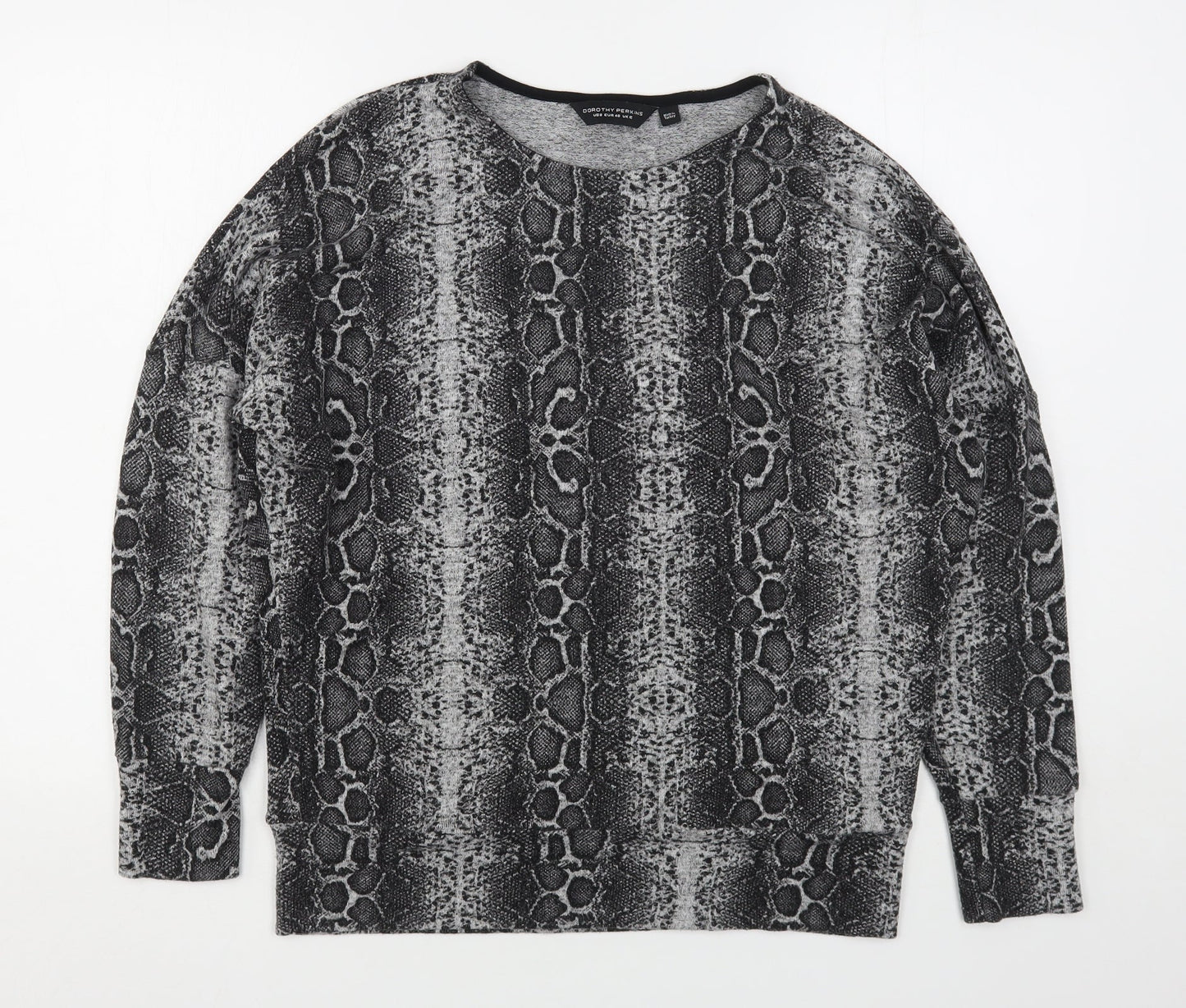 Dorothy Perkins Womens Grey Round Neck Animal Print Viscose Pullover Jumper Size 12