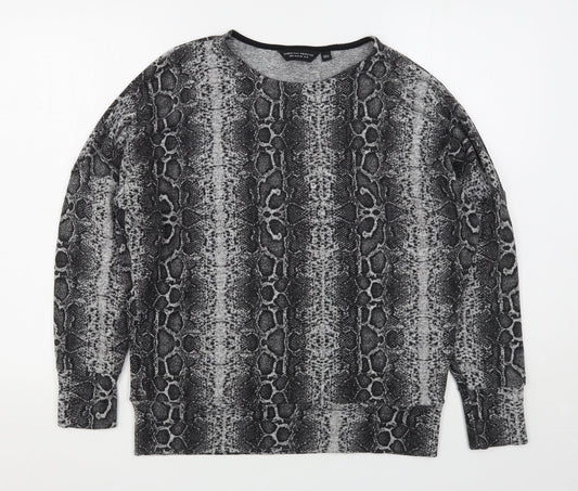 Dorothy Perkins Womens Grey Round Neck Animal Print Viscose Pullover Jumper Size 12