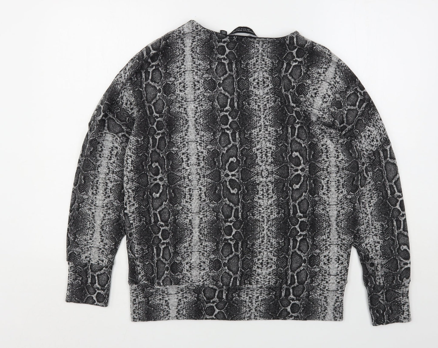 Dorothy Perkins Womens Grey Round Neck Animal Print Viscose Pullover Jumper Size 12