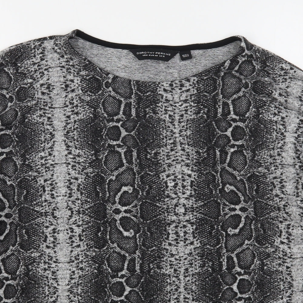Dorothy Perkins Womens Grey Round Neck Animal Print Viscose Pullover Jumper Size 12