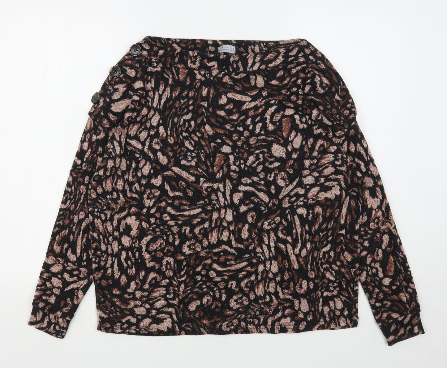 Dorothy Perkins Womens Brown Round Neck Animal Print Viscose Pullover Jumper Size 12