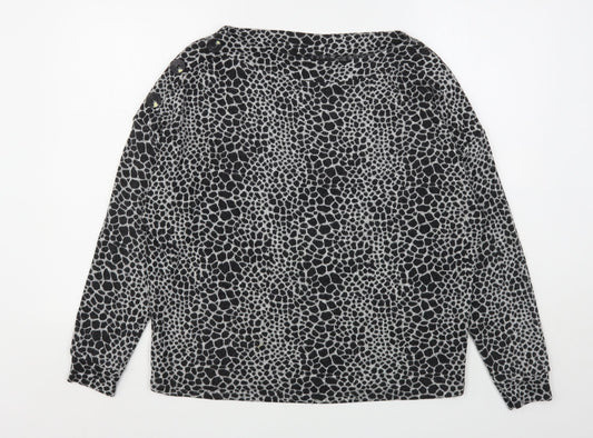 Dorothy Perkins Womens Black Round Neck Animal Print Polyester Pullover Jumper Size 14