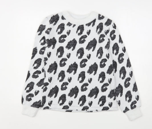 Marks and Spencer Womens Multicoloured Round Neck Animal Print Polyamide Pullover Jumper Size 6
