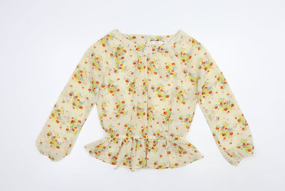 New Look Womens Beige Floral Polyester Basic Blouse Size 8 Boat Neck - Open Back