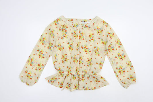 New Look Womens Beige Floral Polyester Basic Blouse Size 8 Boat Neck - Open Back