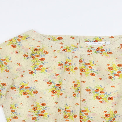New Look Womens Beige Floral Polyester Basic Blouse Size 8 Boat Neck - Open Back