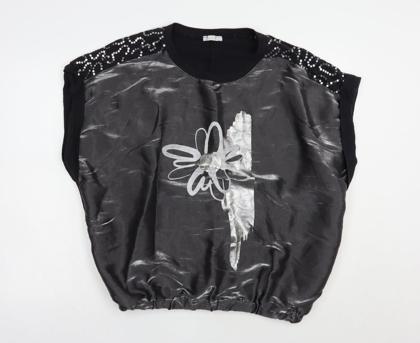 Preworn Womens Black  Viscose Basic Blouse Size L Round Neck