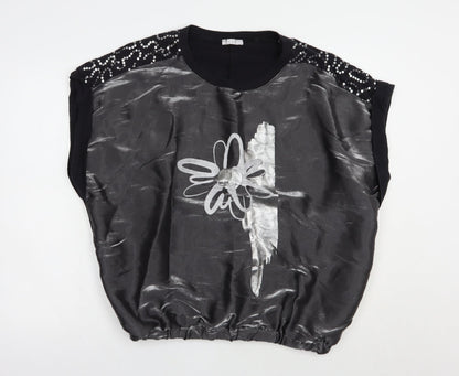 Preworn Womens Black  Viscose Basic Blouse Size L Round Neck