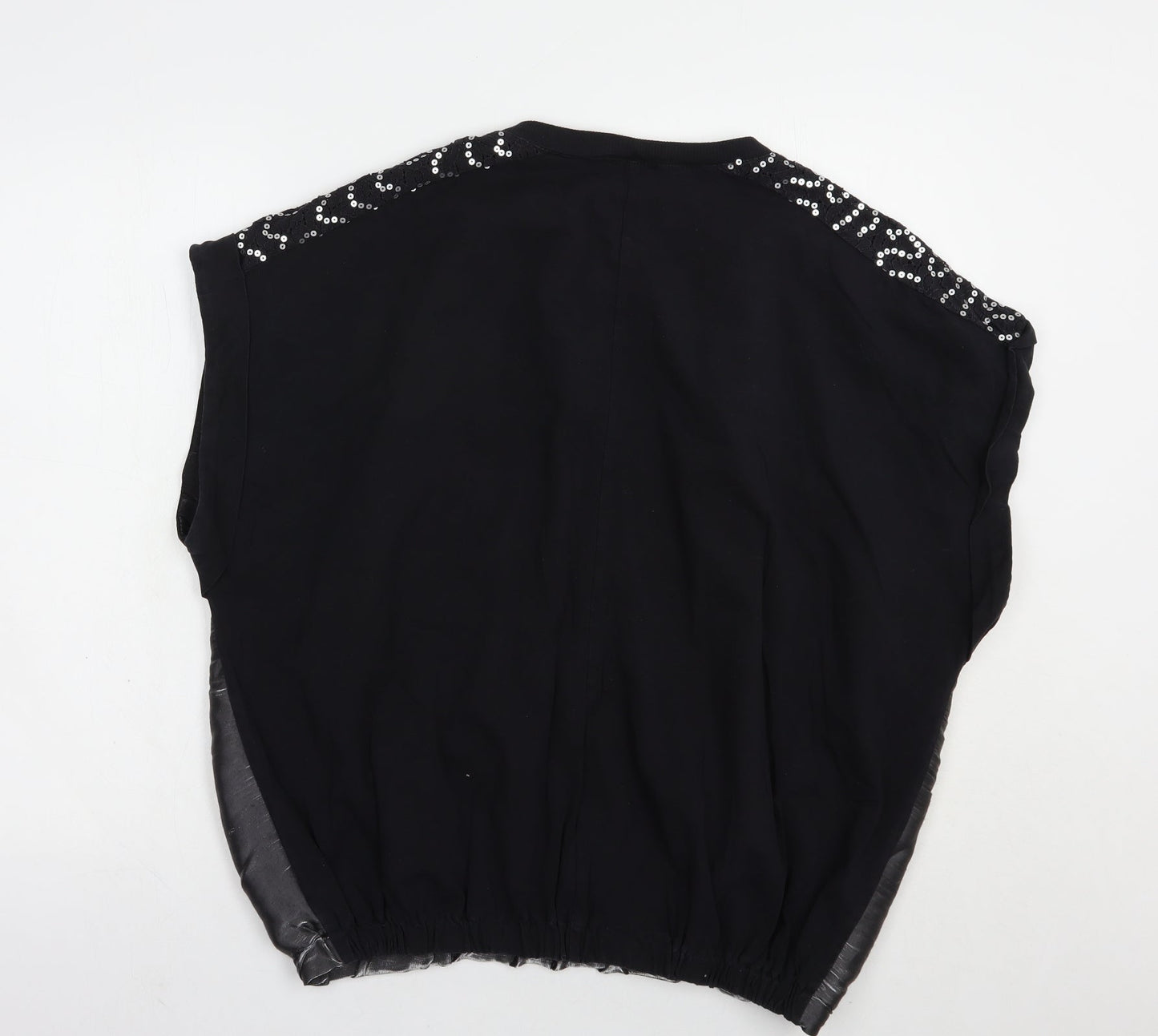 Preworn Womens Black  Viscose Basic Blouse Size L Round Neck