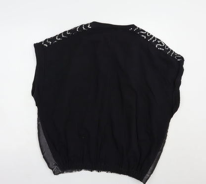 Preworn Womens Black  Viscose Basic Blouse Size L Round Neck