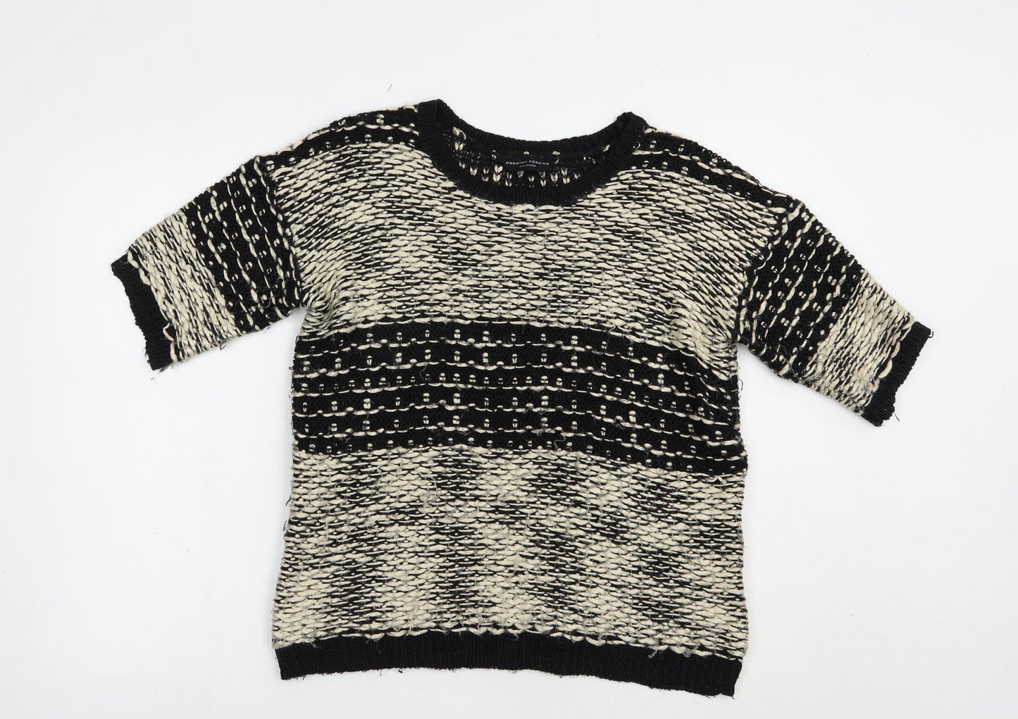 Dorothy Perkins Womens Black Crew Neck Striped Acrylic Pullover Jumper Size 14