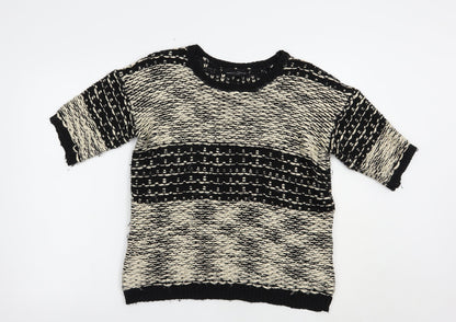 Dorothy Perkins Womens Black Crew Neck Striped Acrylic Pullover Jumper Size 14