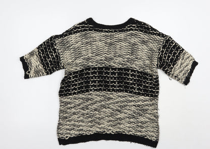 Dorothy Perkins Womens Black Crew Neck Striped Acrylic Pullover Jumper Size 14