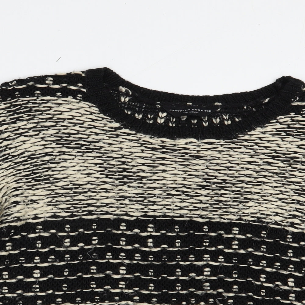Dorothy Perkins Womens Black Crew Neck Striped Acrylic Pullover Jumper Size 14