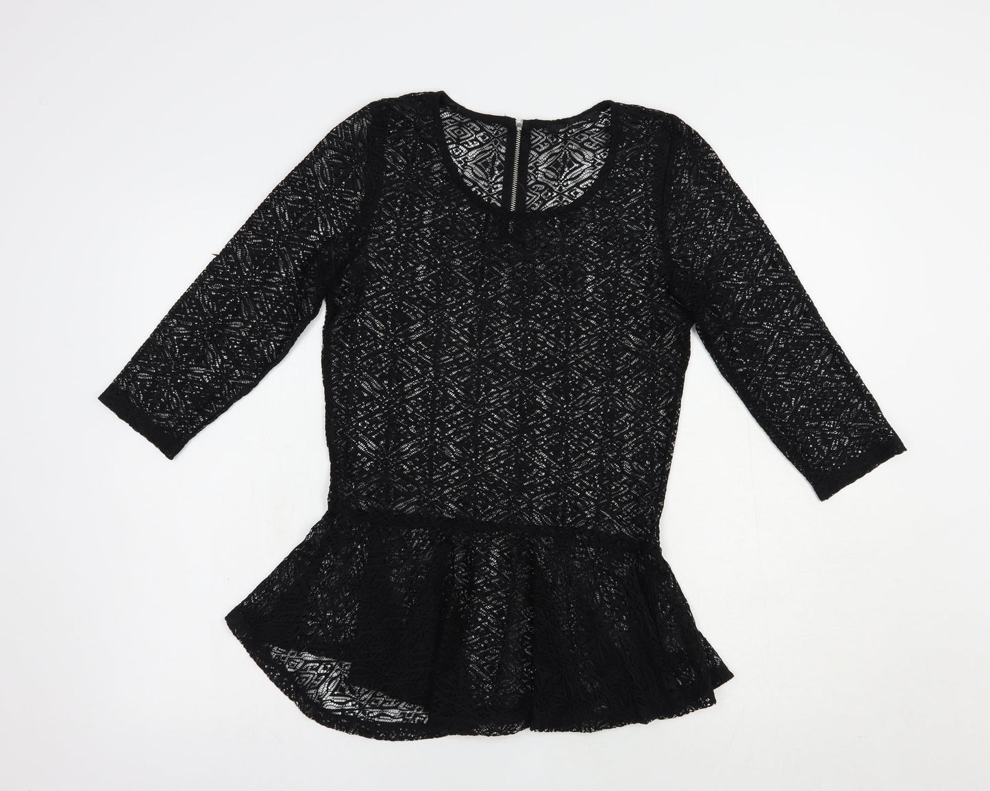 NEXT Womens Black  Polyester Basic Blouse Size 8 Scoop Neck
