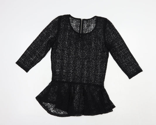 NEXT Womens Black  Polyester Basic Blouse Size 8 Scoop Neck