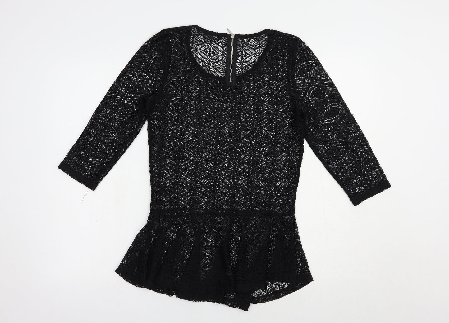NEXT Womens Black  Polyester Basic Blouse Size 8 Scoop Neck