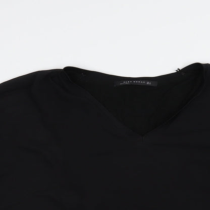 Preloved Zara Womens Black  Polyester Basic Blouse Size S V-Neck - Detail