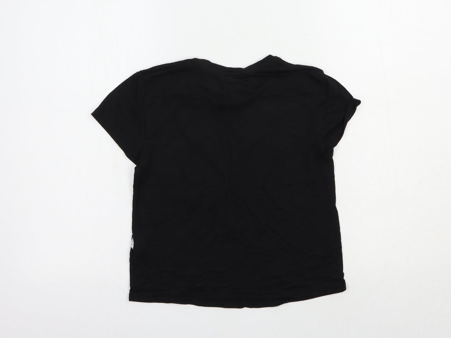 Primark Womens Black Geometric Polyester Basic T-Shirt Size 4 Crew Neck - Stars