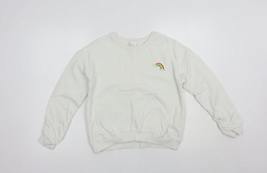 NEXT Girls White  Cotton Pullover Sweatshirt Size 12 Years  Pullover - Rainbow