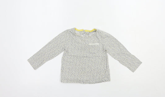 NEXT Baby Grey Floral Cotton Basic T-Shirt Size 12-18 Months Crew Neck Button